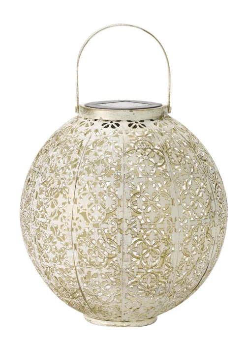 Lanterne Damasquette coloris beige effet blanc froid en métal Smartgarden - 18 x 18 x 18 cm