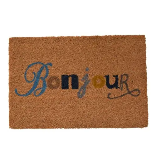 Tapis brosse coco marron imprimé couleur Bonjour Sweetsol - 60 x 40 cm
