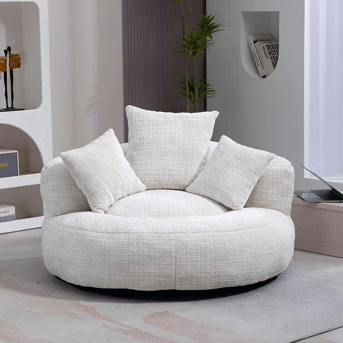 Canapé 1 place en chenille – dossier haut et accoudoirs | assise généreuse 108 × 108 × 52 cm | style cosy
