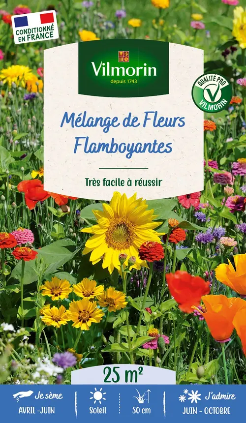 Mélange de fleurs 25 m² camaïeu flamboyant coloris multicolore Vilmorin jardin - 10 x 2,7 x 17,2 cm