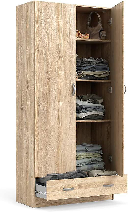 Armoire 2 portes et 1 tiroir chêne 79 × 35 × 171 cm