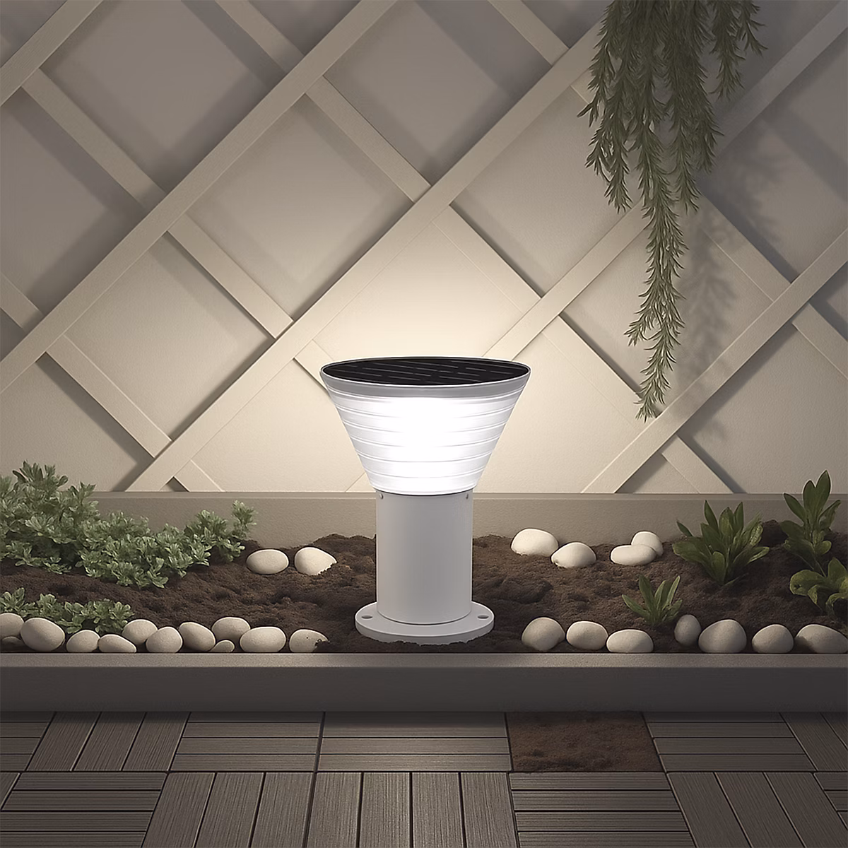 Borne Solaire Ronde Blanche 30CM | Pour Cour – Terrasse – Allée – Groupe DDC