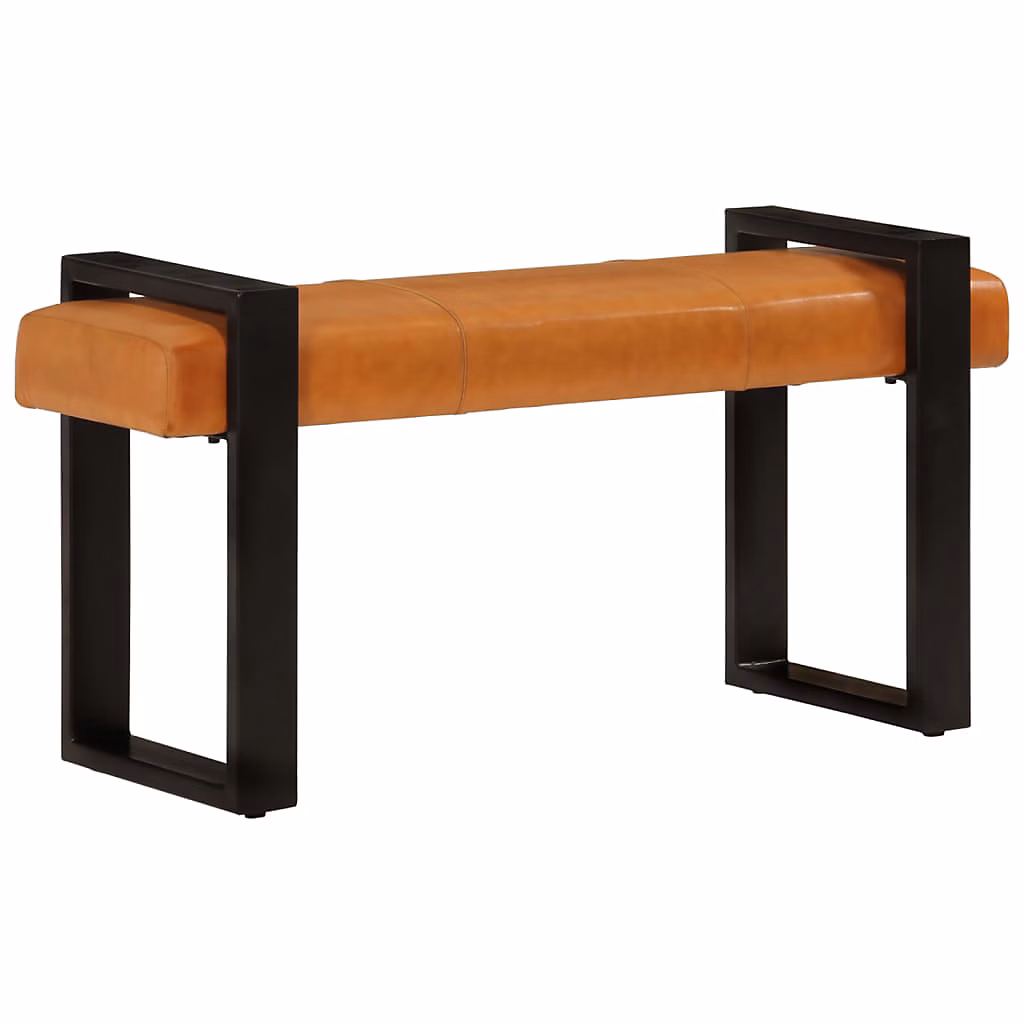 Banc et banc de table – Banc Noir et marron 110 cm Cuir de chèvre véritable vidaXL