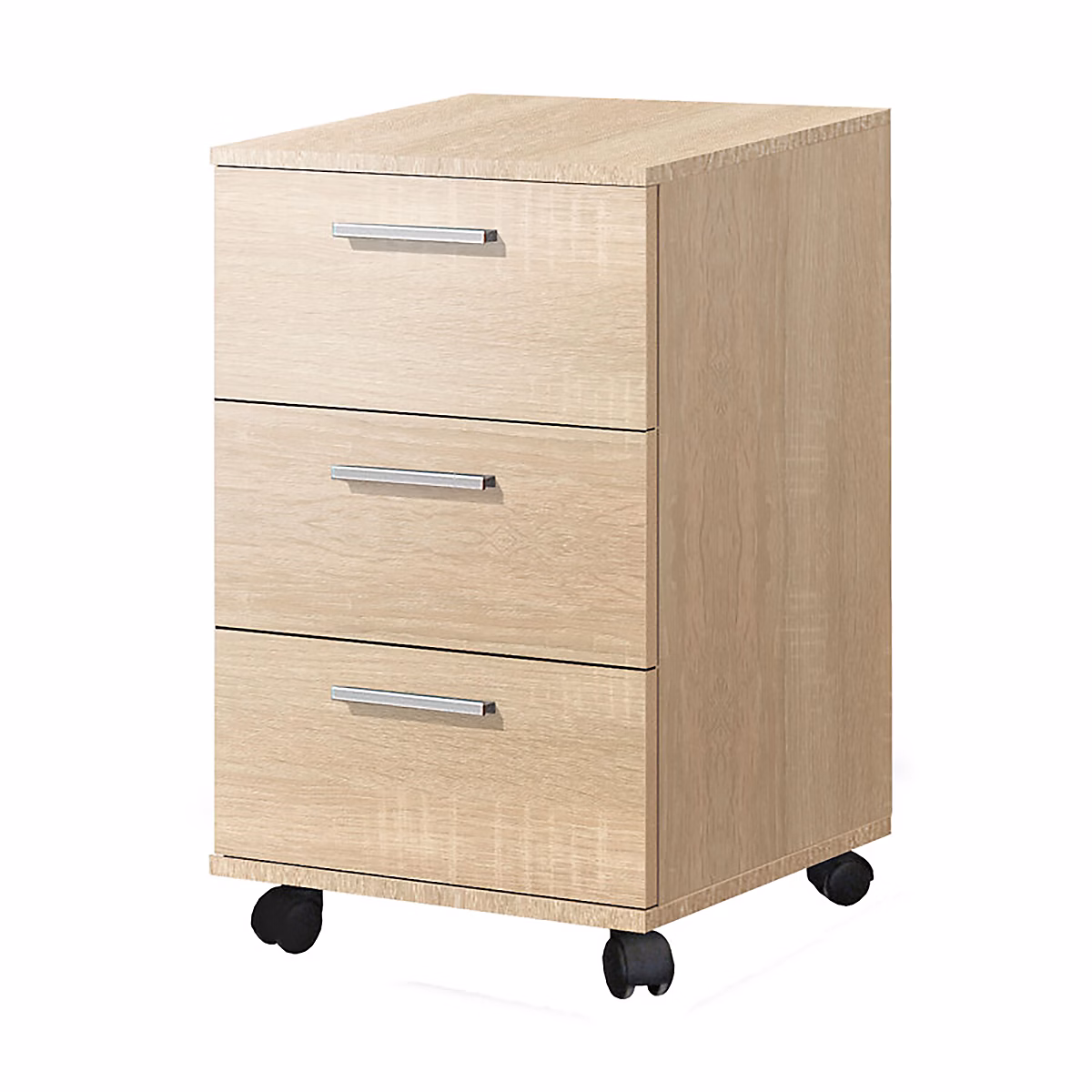 Caisson commode à 3 tiroirs avec roulettes coloris chêne – Longueur 42 x Hauteur 68 x Profondeur 35 cm