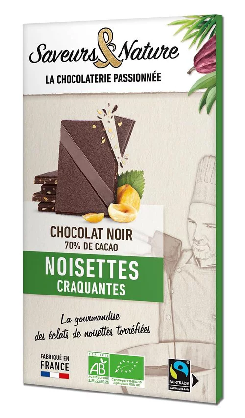 Tablette de chocolat noir 70% noisettes bio Saveur et Nature - 80 g