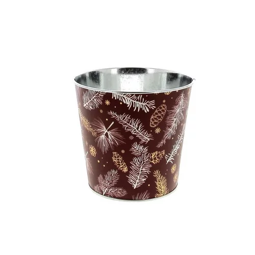 Cache pot en métal rouge à motifs Pin - Ø 13,5 x H 12 cm