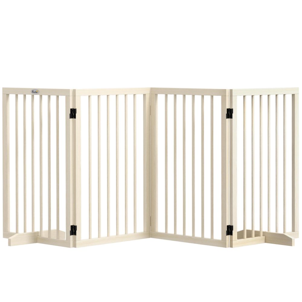 PAWHUT Barrière de sécurité chien 4 panneaux modulable autoportante dim. Max. 206l x 35l x 76h cm bois clair – 206l 35l
