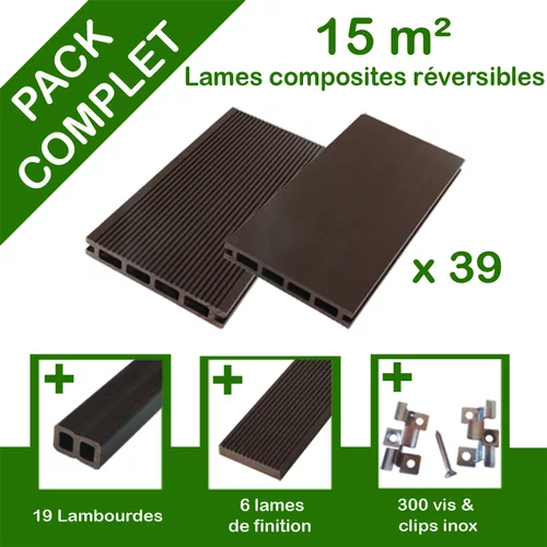 Pack complet terrasse composite chocolat 15 m2