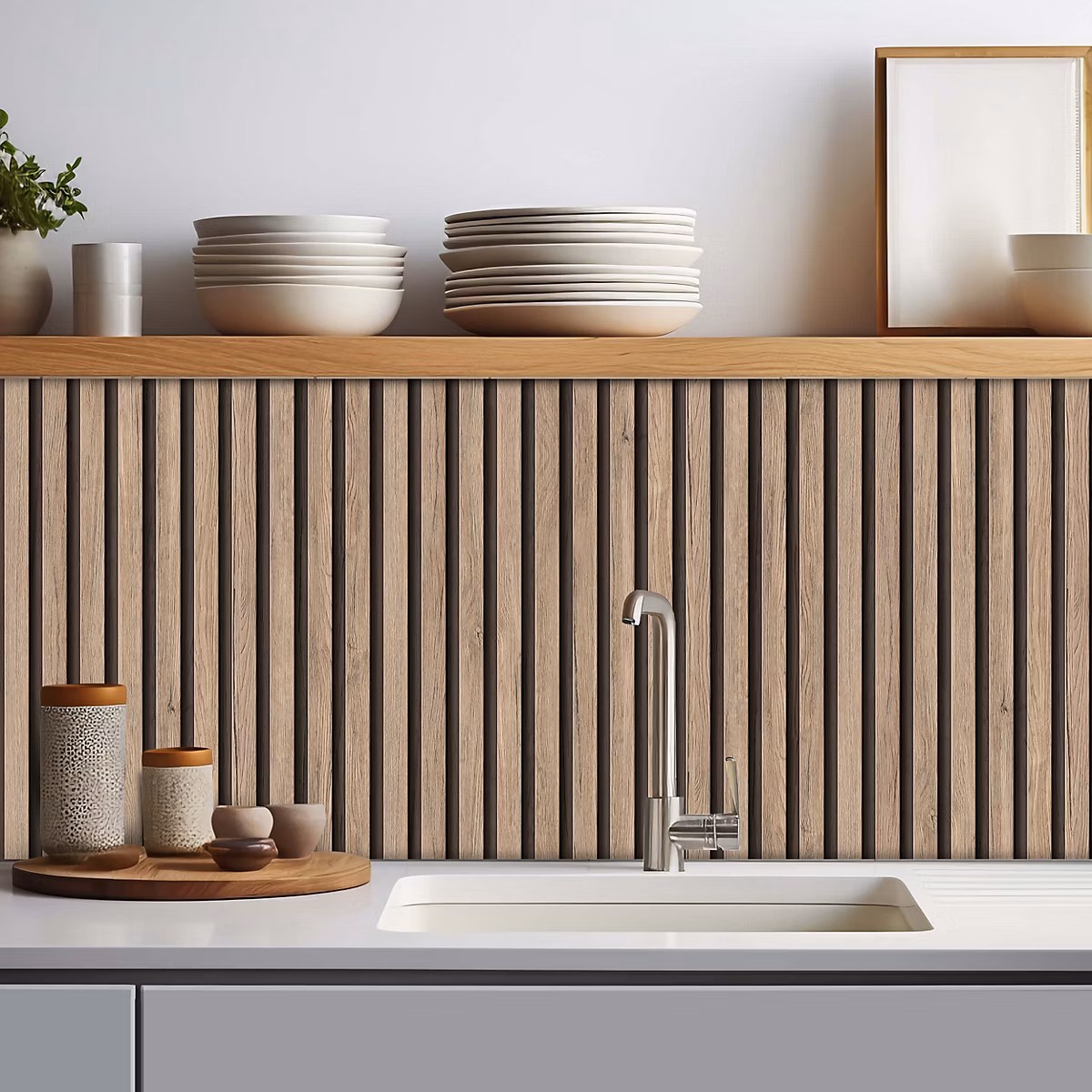 Crédence adhésive imitation tasseaux bois 003 40 × 100cm