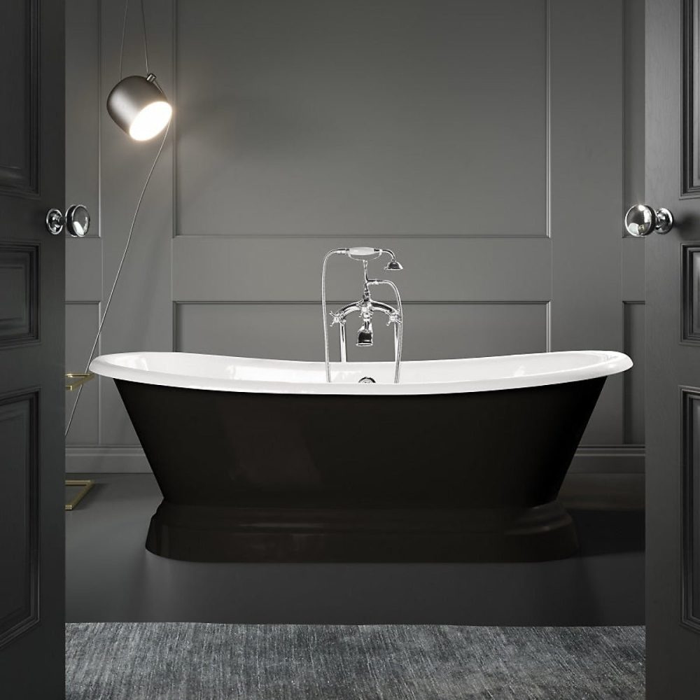 Baignoire îlot sur socle en fonte emaillee SOUTHPORT Noire 180 cm Peinture noire | Baignoire