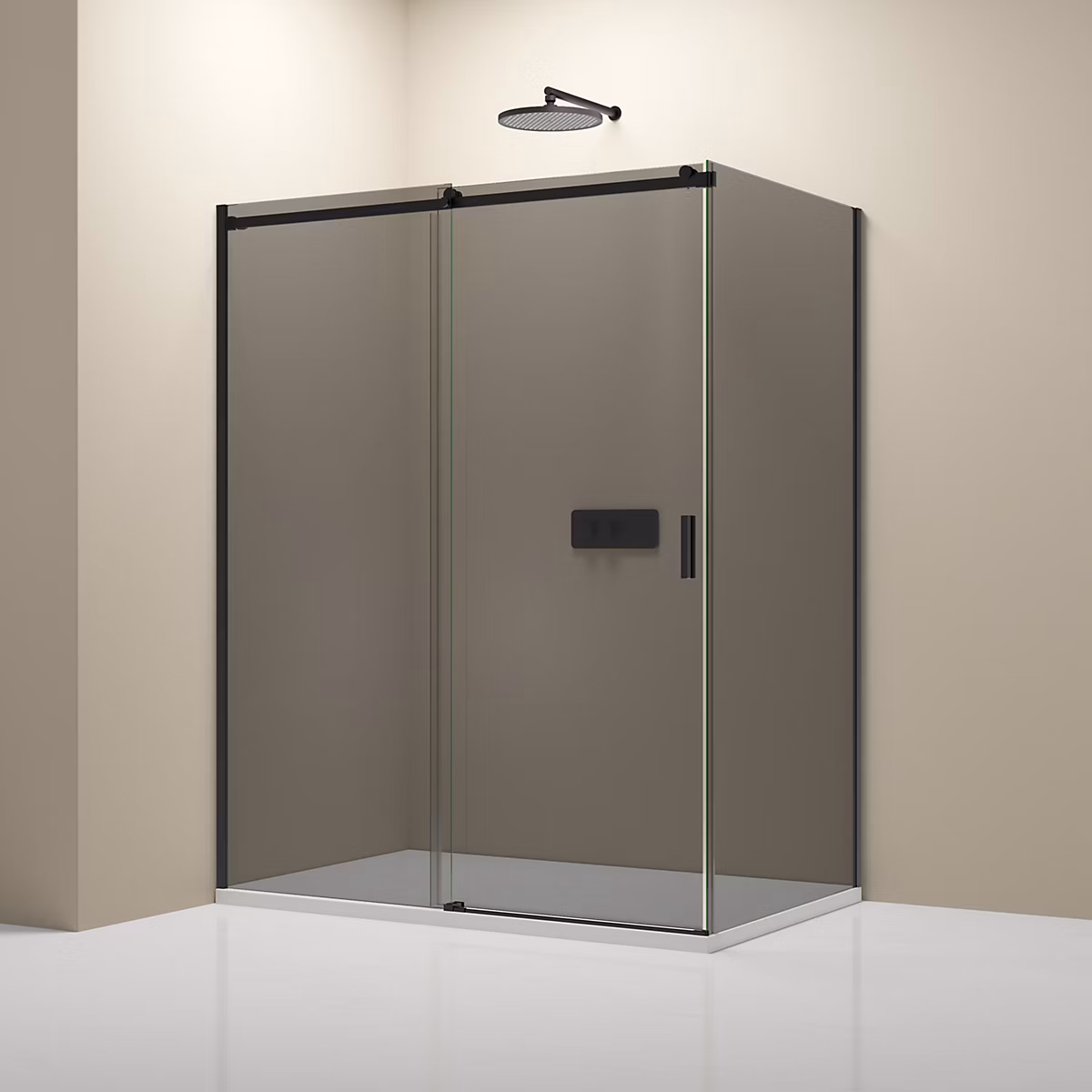Cabine de douche d'angle – Verre fumé 6mm, porte coulissante, Profilé Noir mat, NT806 FLEX 110 × 90 × 195cm