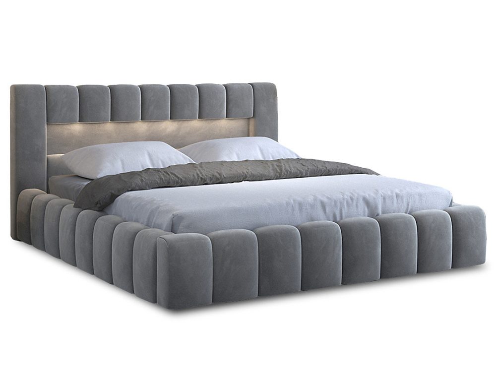 Cleo – lit coffre avec led, 140 × 200 cm, sommier inclus, en velours, Best Mobilier