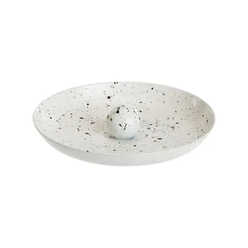 Porte-encens rond en métal blanc moucheté noir - Ø 10 x H 2 cm