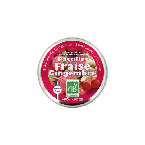 Pastilles fraise gingembre. La boîte de 45 g