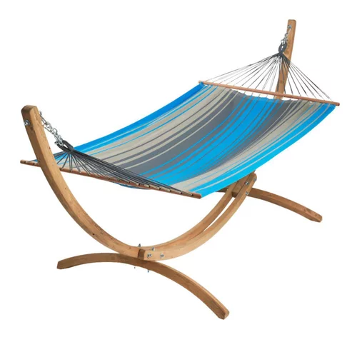 Set support et hamac EsKapade coloris turquoise anthracite en bois et polypropylène Jobek Hamacs - 323 x 125 x 128 cm