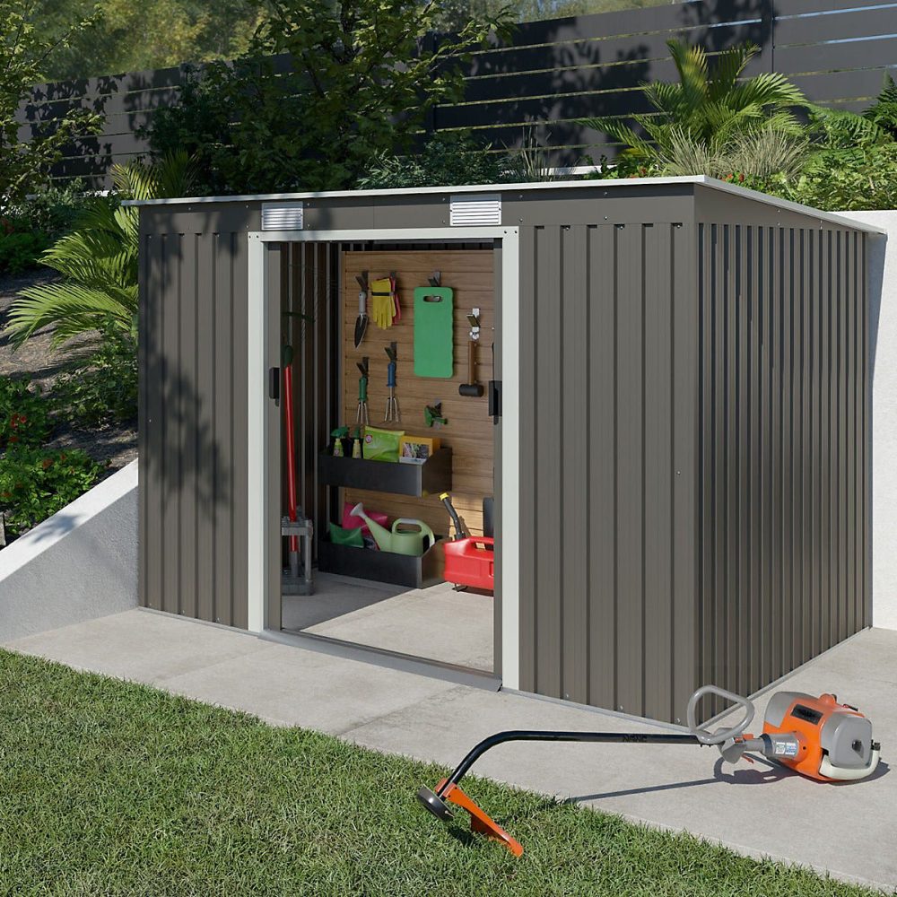 Abri de jardin métal toit plat 4 – 29 m2 Trigano + kit d'ancrage