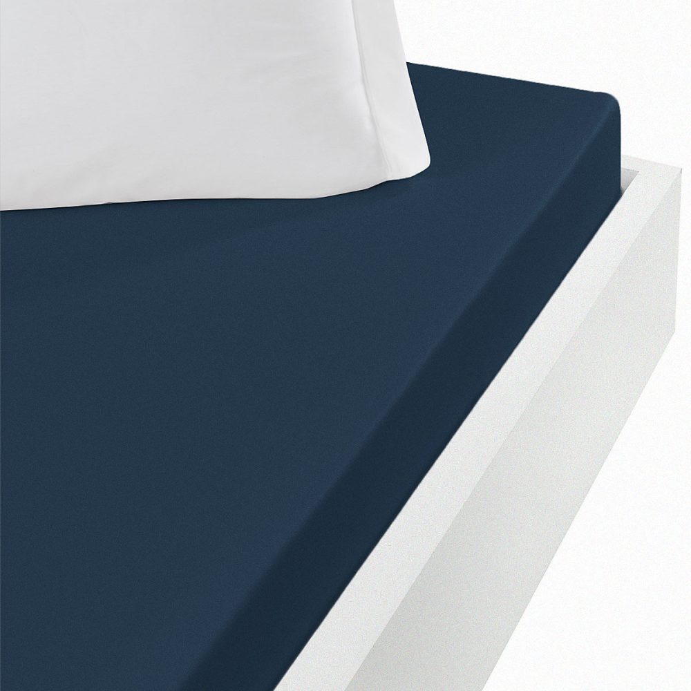 Drap housse jersey coton peigné extensible bonnet 30 cm Denim 80 × 200 cm MANHATTAN