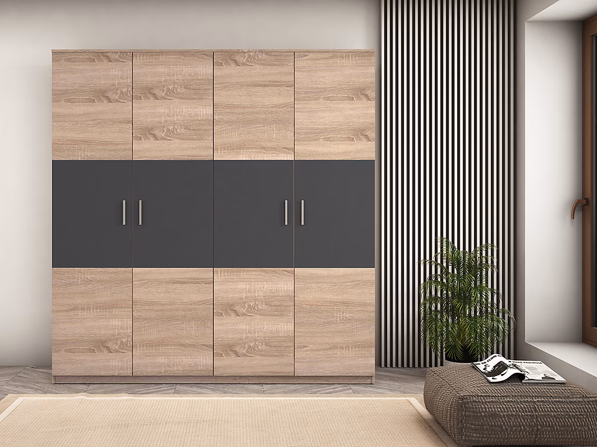 Armoire – meuble de rangement coloris Chêne cambrian/graphite | Longueur 200 x Profondeur 56 x Hauteur 206 cm