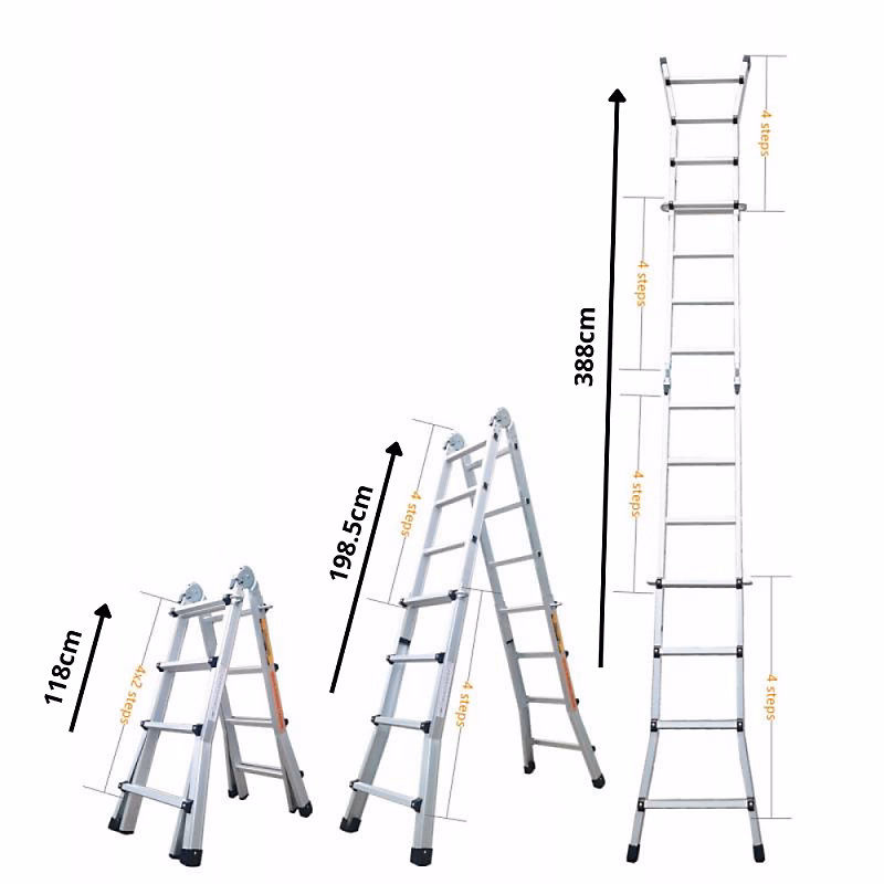Échelle articulée et télescopique pliante en aluminium 4x4 marches 3 – 88m