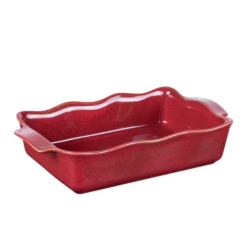 Plat à four rectangulaire Ely coloris rouge en grès - 36 x 21 x 8 cm