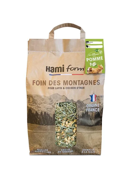 Foin des montagnes pour lapin, cochon d'Inde et autres animaux saveur pomme Hamiform - 8,5 L