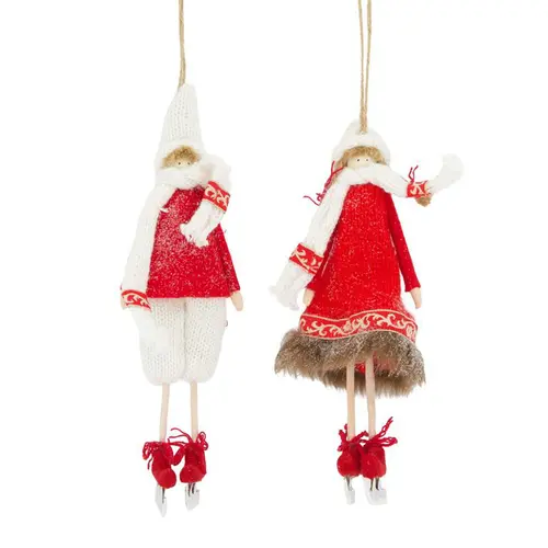 Figurine à suspendre skieur rouge et crème XL - 11 x 4 x 22 cm
