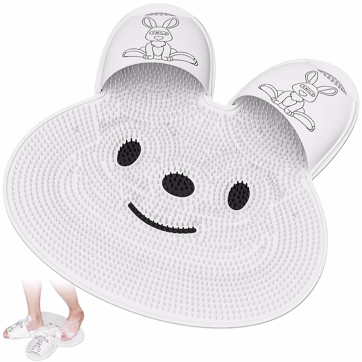 Coussin de douche extra large avec ventouse antidérapante – coussinet de douche en silicone en forme de lapin, unisexe (blanc)
