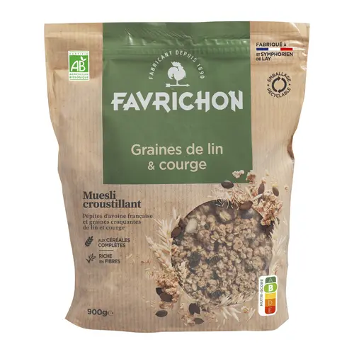 Muesli croustillant graines de lin et courge bio Favrichon - 900 g