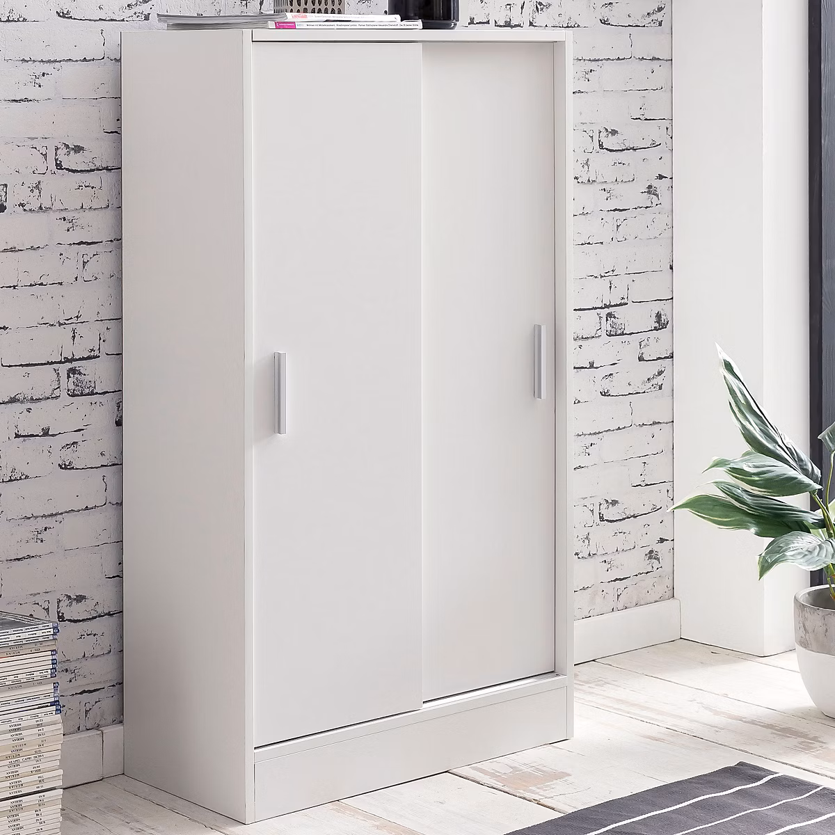 Commode avec 2 portes Armoire 60 × 107 – 5 × 28,5 cm Blanche Buffet Cabinet FineBuy