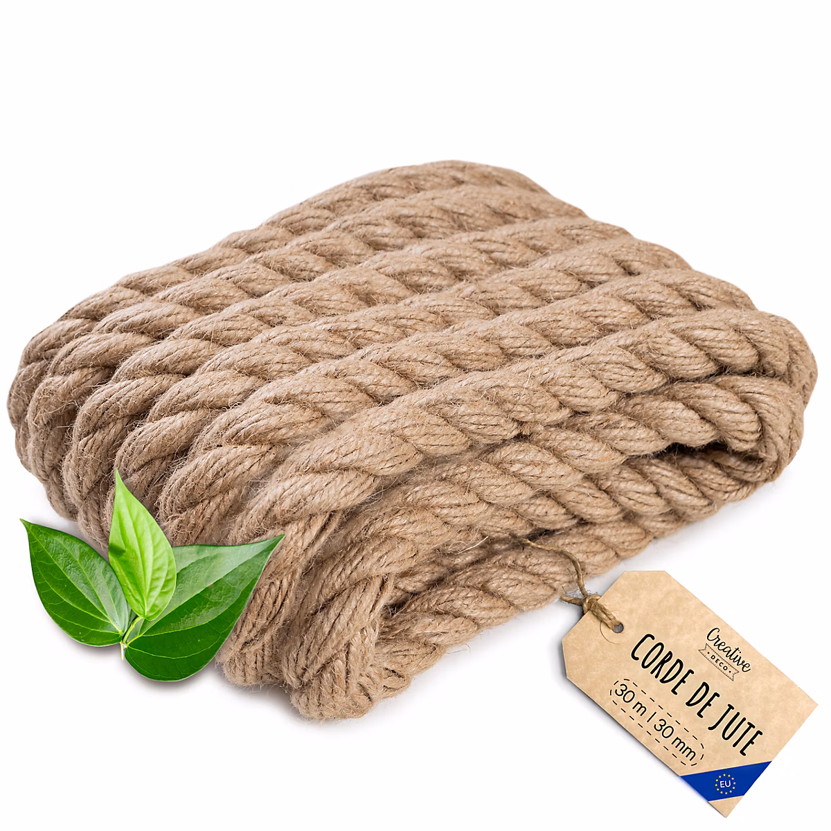 Creative Deco 30m Corde de Jute Epaisseur 30mm – Personnalisation Possible Tous les 5m | Corde Solide | Torsadé Fibres Naturelles