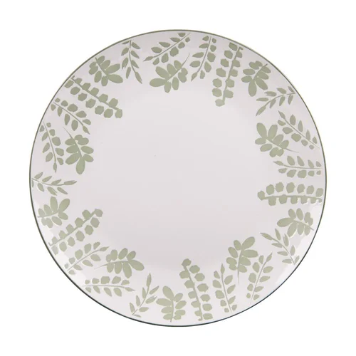 Assiette plate en porcelaine blanche avec motifs printaniers verts Episia - Ø 27 cm