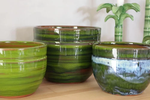 Pot en terre cuite émaillée vert Forêt Les Poteries d'Albi Austral - Ø20 x H16 cm
