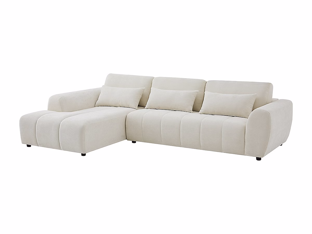 Canapé d'angle gauche avec dossier relevable en tissu texturé beige FABARTO | Canapé