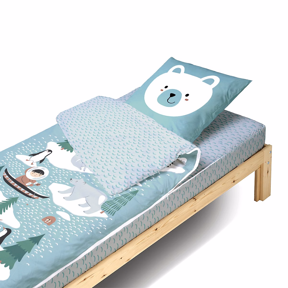Caradou Parure de lit Enfant 90 × 190cm Avec Couette Imprimé Igloo