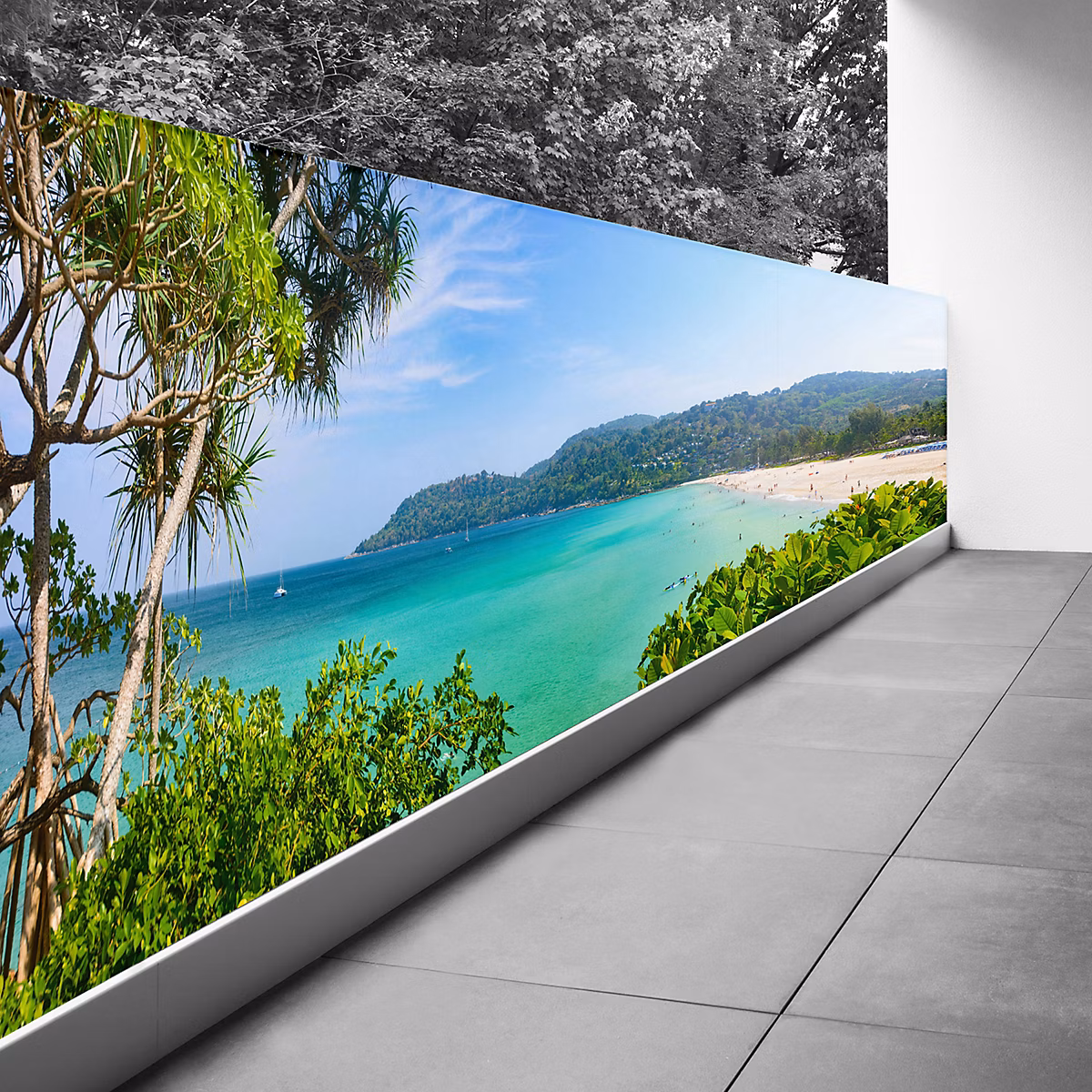 Brise vue Trompe l'oeil | 100 × 300 cm – Vue sur la plage 3617689696201