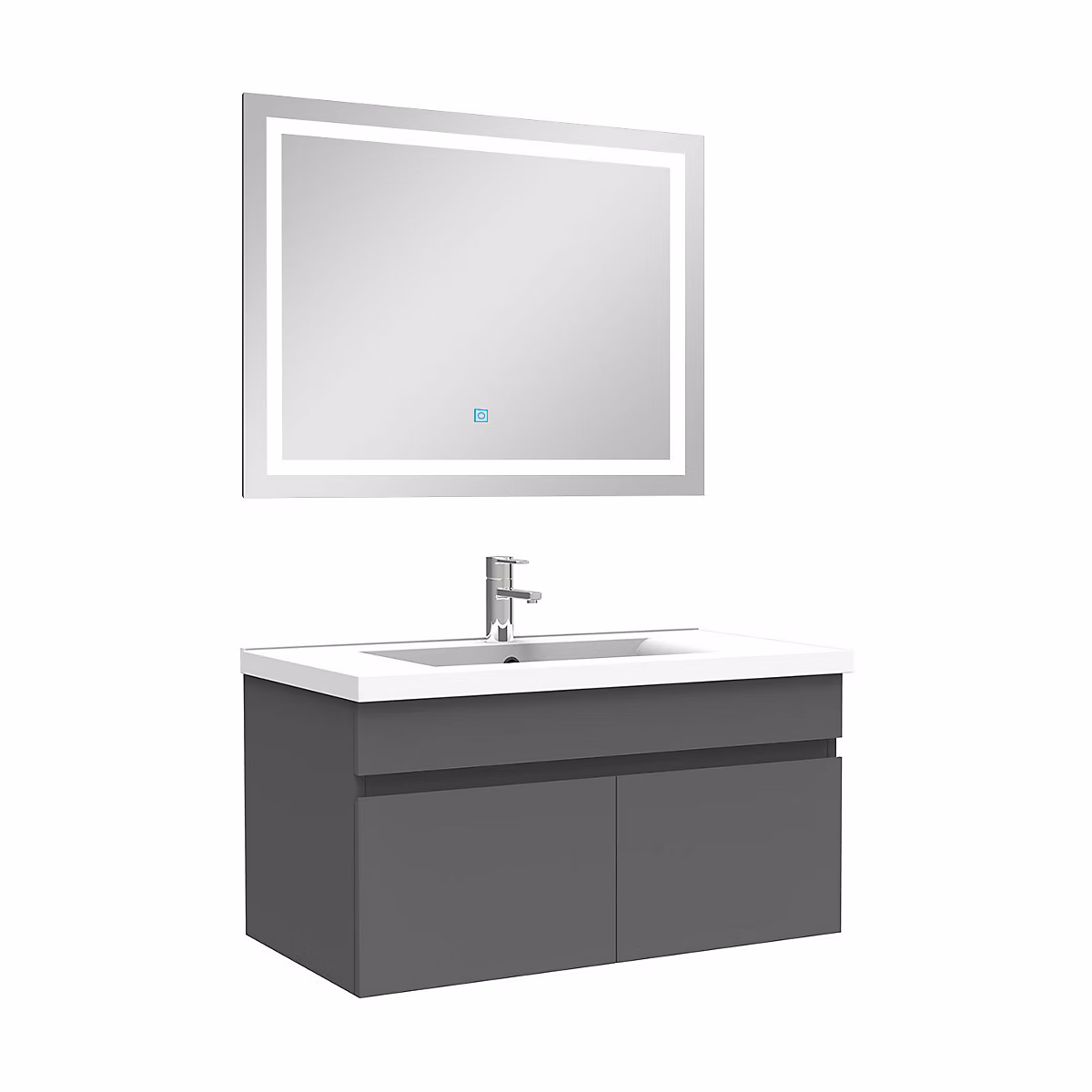 Ensemble meuble de salle de bains – Ensemble meuble et vasque et miroir lumineux 80cm meuble salle de bain Anthracite