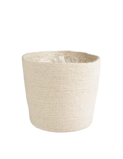 Cache-pot vannerie naturelle coloris blanc en jute - 24 x 22,5 x 18 cm