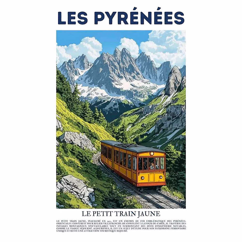 Affiche – Pyrénées Petit Train Jaune, Posters de nos Régions, Format A4, Moyen 29, 7cm x 21cm