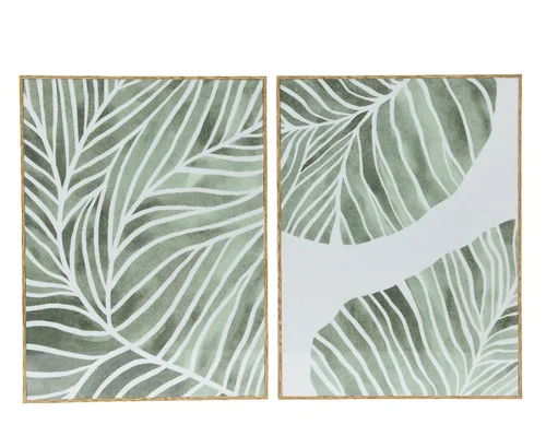 Peinture motif feuilles sur toile canevas vert - 30 x 40 cm