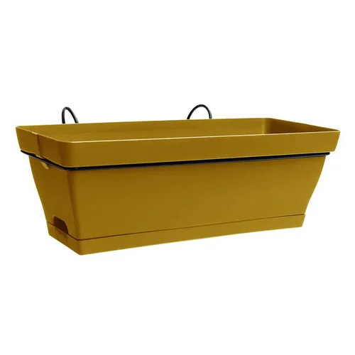 Jardinière en matière recyclée avec soucoupe et support Poetic Roméo curcuma - L 49 x l 28 x H 19 cm