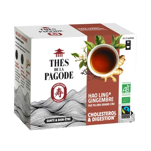 Thé Hao Ling au gingembre bio et équitable Thés de la Pagode - 30 sachets