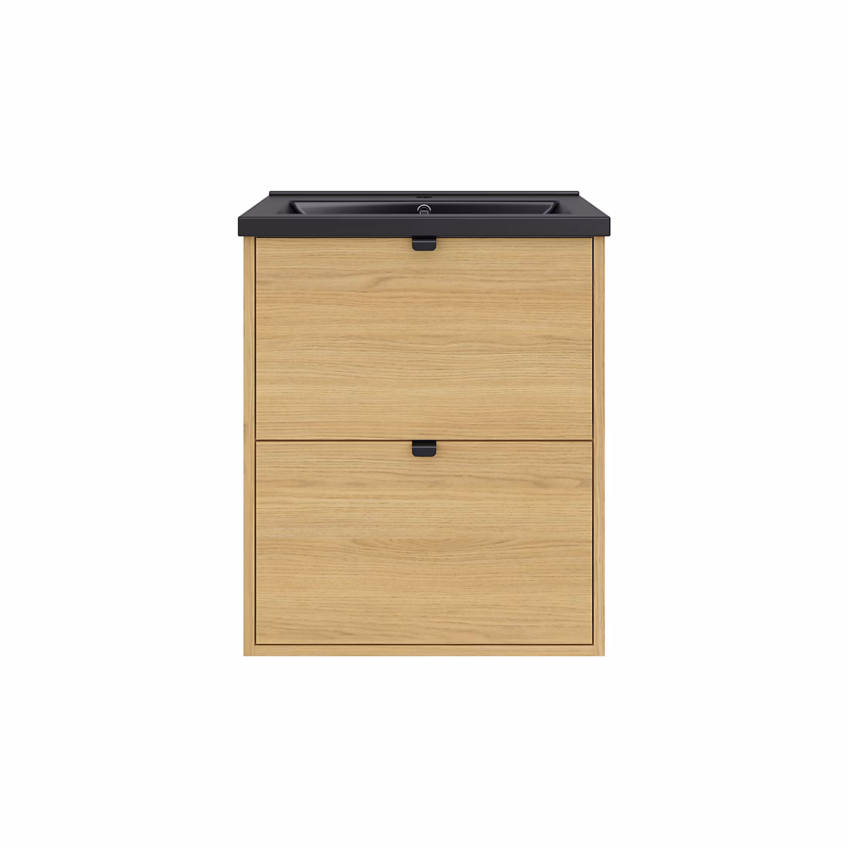 Meuble sous vasque suspendu effet chêne l.60 cm Nava + plan vasque noir céramique Nira – GoodHome