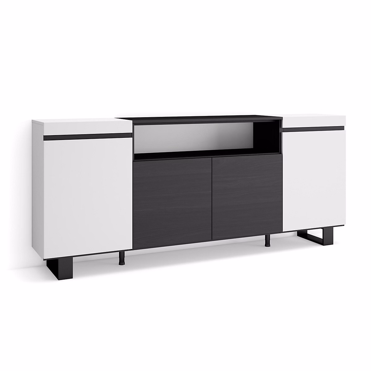Buffet 200 × 35 × 87cm couleur blanc et noir