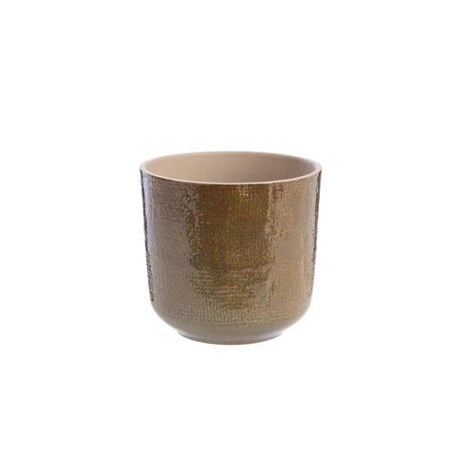 Cache-pot en céramique coloris jute vert Sandstone – 16,5 x 16 cm