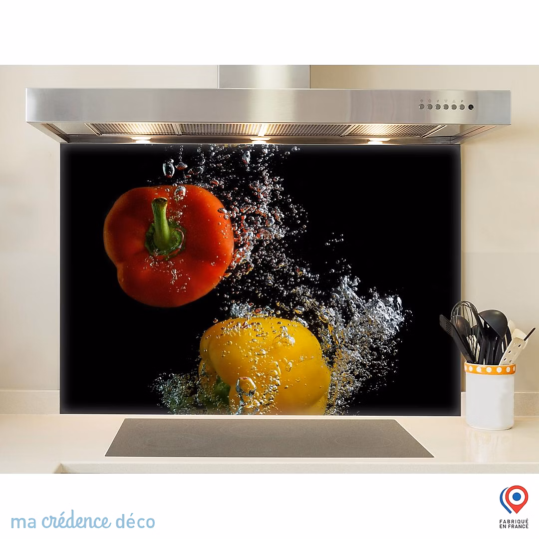 Crédence cuisine fond de hotte Bain de poivrons | Alu composite – L 90 cm x H 60 cm – MaCrédenceDéco