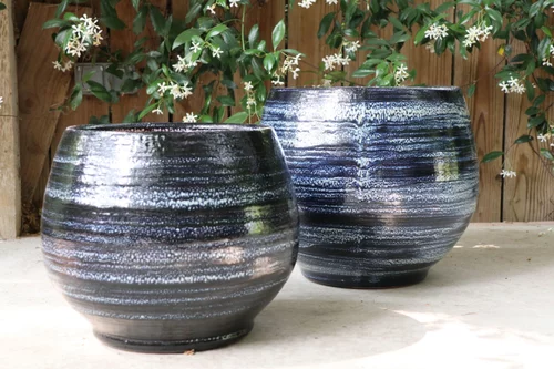 Pot en terre émaillée bleu Nuit étoilée Les Poteries d'Albi Bahia - Ø 35 x H 38 cm