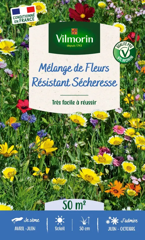 Mélange de fleurs 50 m² pour terrain sec coloris multicolore Vilmorin jardin - 11,5 x 4,35 x 19 cm