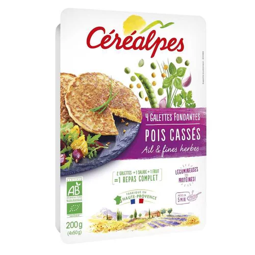 Galettes fondantes pois cassés ail & fines herbes Céréalpes - 4 x 50 g