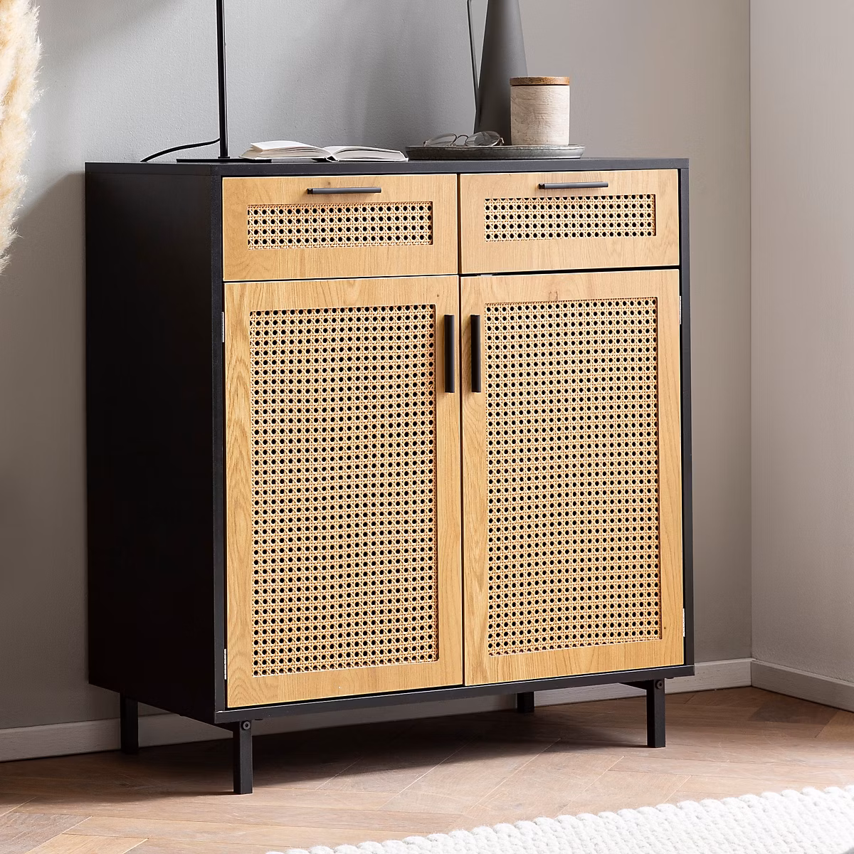 Commode avec Portes Armoire 80 × 86 – 5 × 40 cm Noir Buffet Cabinet Salon FineBuy