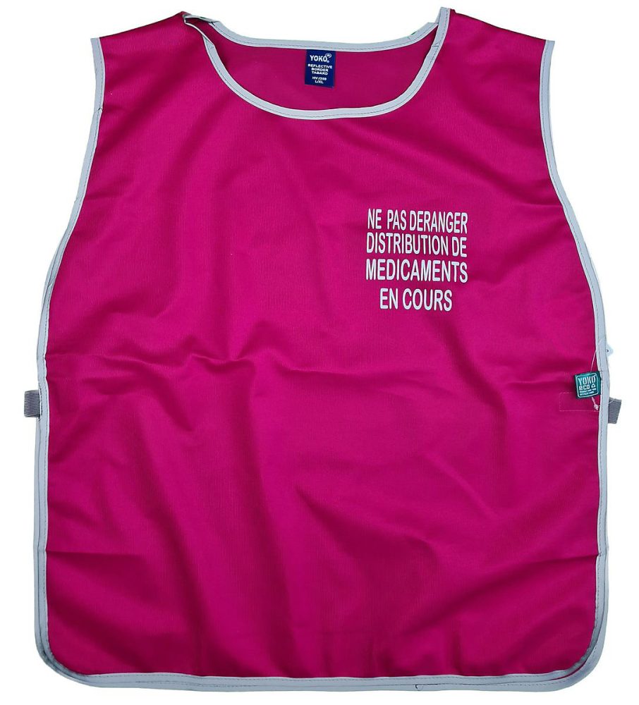 Chasuble – Ne pas déranger distribution de médicaments en cours, recto verso, rose framboise, taille:S/M